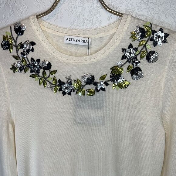 NWT ALTUZARRA Hermione Embroidered Merino Wool Sweater, Off-White XS - Picture 3 of 15